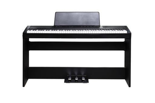 Kurzweil ST-3 Piano stand Compatible for Kurzweil KaE1 Series Piano, Wooden, Built-in three-pedal system with Soft, Sostenuto, and Sustain pedal Black - Musical Instrument Warehouse