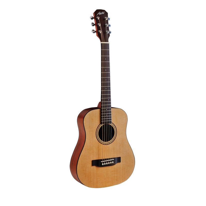 Austin AM30-DSS Travel Size Dreadnought Satin Natural Acoustic Guitar with Bag - Musical Instrument Warehouse