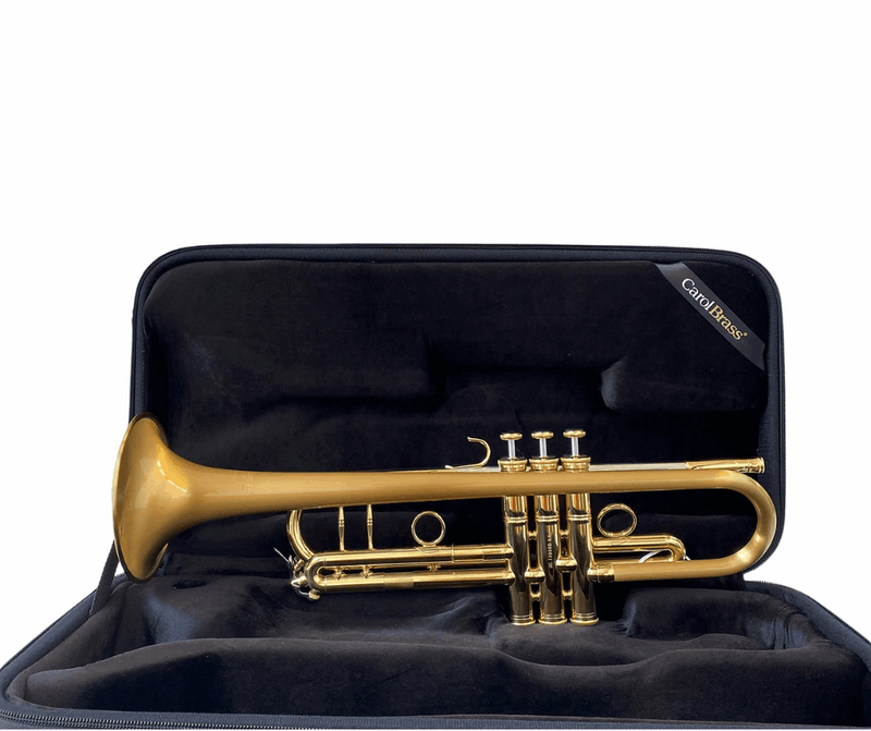 CarolBrass CTR-5060H-GSS-Bb-SLB Professional Bb Trumpet - Satin Lacquer Bell with Case - Musical Instrument Warehouse