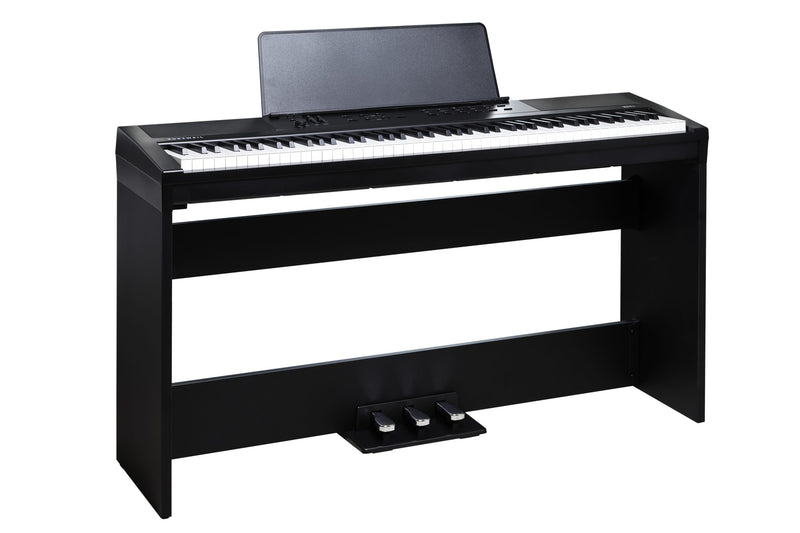 Kurzweil ST-3 Piano stand Compatible for Kurzweil KaE1 Series Piano, Wooden, Built-in three-pedal system with Soft, Sostenuto, and Sustain pedal Black - Musical Instrument Warehouse