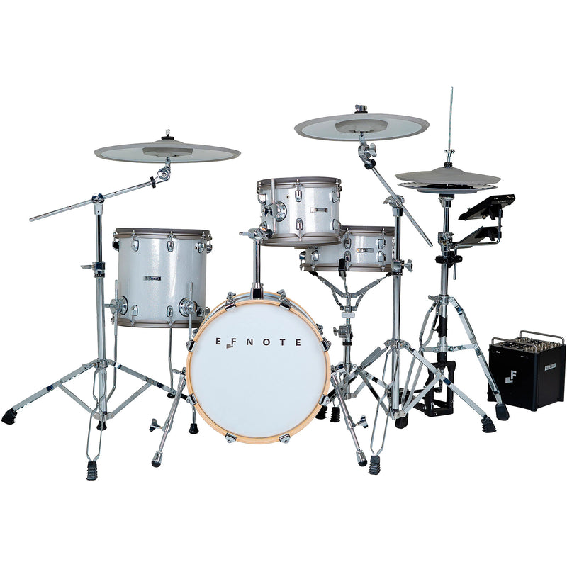 EFNOTE PRO 500 Acoustic Design Electronic Drum Set: Premium 360 Triggering & 3-Zone Cymbals, Stage Box with 12 Direct XLR Outs White Sparkle - Musical Instrument Warehouse
