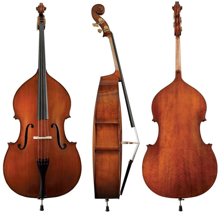 GEWA Premium Line, Solid Top Antiqued Violin Shaped, Arched Setup Bass - Musical Instrument Warehouse