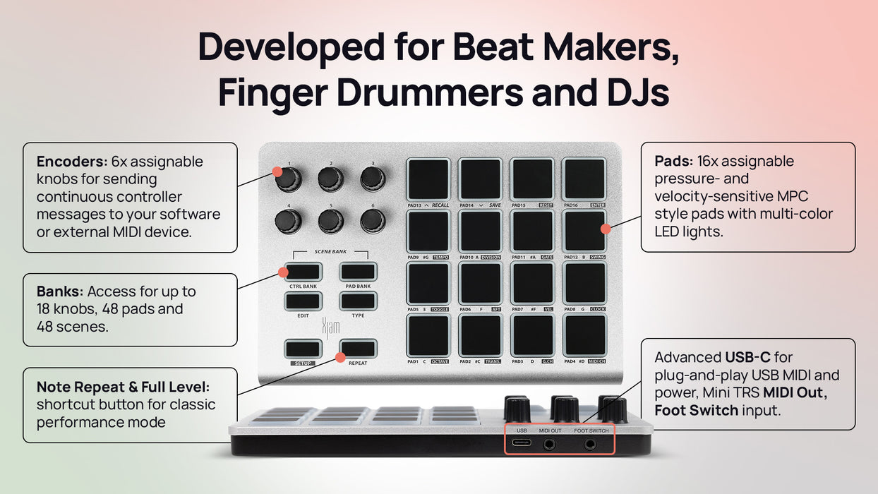 Xjam USB MIDI Performance Controller, polyphonic aftertouch, plug & play on iPad, iPhone, Mac, PC and Software Suite Included