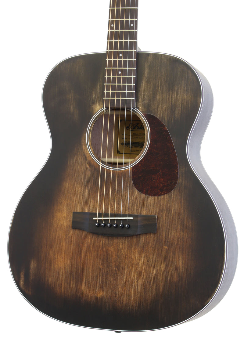 Aria OM 101DP Delta Player Vintage Delta Blues Muddy Brown - Musical Instrument Warehouse