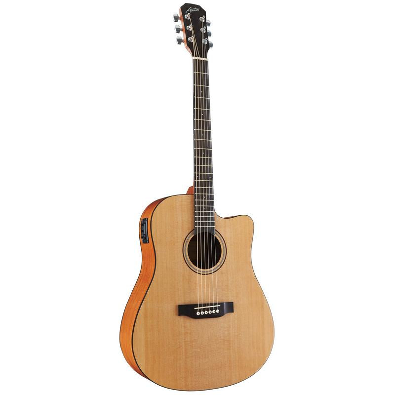 Austin AA25-DSEC Acoustic Electric Dreadnought w/ Cutaway, Satin Natural - Musical Instrument Warehouse