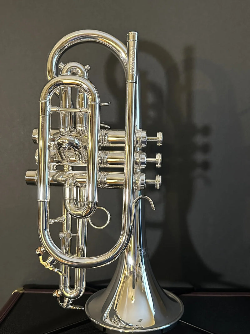 CarolBrass CCR-6880-GSS-Bb-S Professional Cornet with Case Silver - Musical Instrument Warehouse