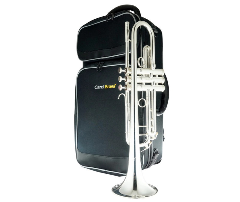 CarolBrass CTR-5060H-GSS-Bb-S Professional Bb Trumpet - Silver Plated with Case - Musical Instrument Warehouse