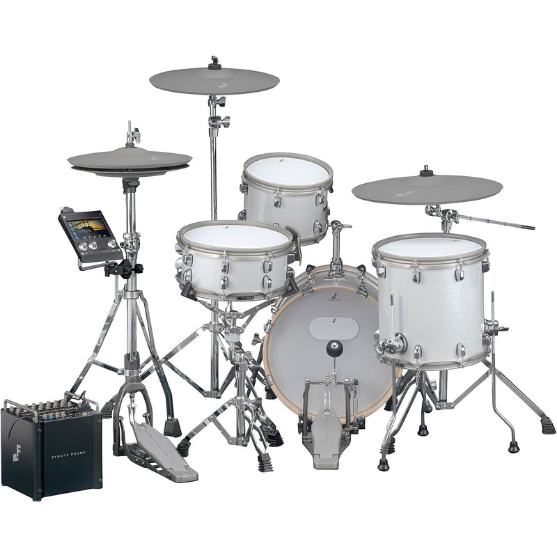 EFNOTE PRO 500 Acoustic Design Electronic Drum Set: Premium 360 Triggering & 3-Zone Cymbals, Stage Box with 12 Direct XLR Outs White Sparkle - Musical Instrument Warehouse