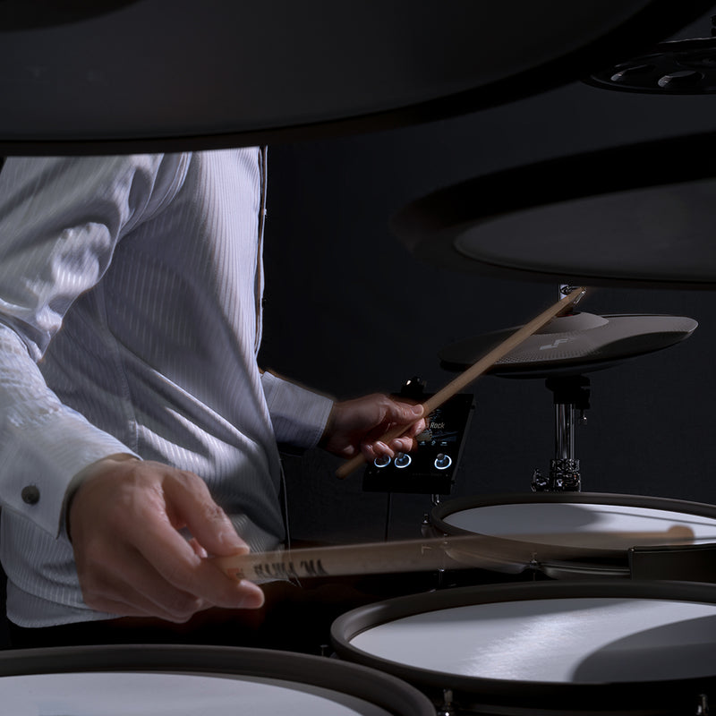 EFNOTE PRO Acoustic Design 703X Special Electronic Drum Set: Complete Drum Kit Solution with 360 Triggering for Cymbals, Stage Box with 12 Direct XLR Outs Black Oak Wrap - Musical Instrument Warehouse