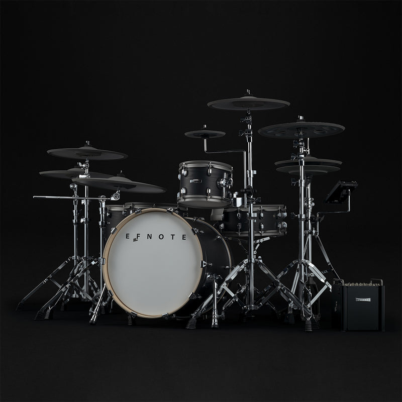 EFNOTE PRO Acoustic Design 703X Special Electronic Drum Set: Complete Drum Kit Solution with 360 Triggering for Cymbals, Stage Box with 12 Direct XLR Outs Black Oak Wrap - Musical Instrument Warehouse