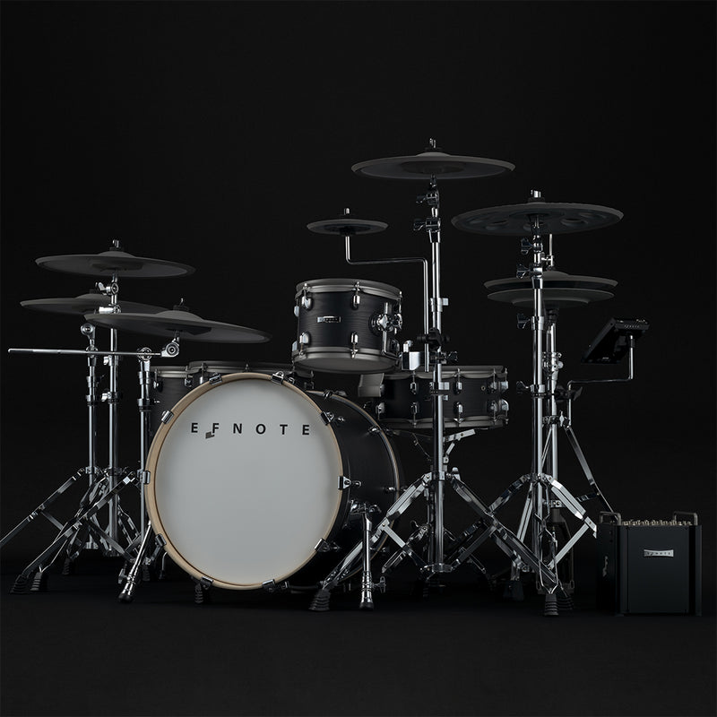 EFNOTE PRO Acoustic Design 703X Special Electronic Drum Set: Complete Drum Kit Solution with 360 Triggering for Cymbals, Stage Box with 12 Direct XLR Outs Black Oak Wrap - Musical Instrument Warehouse