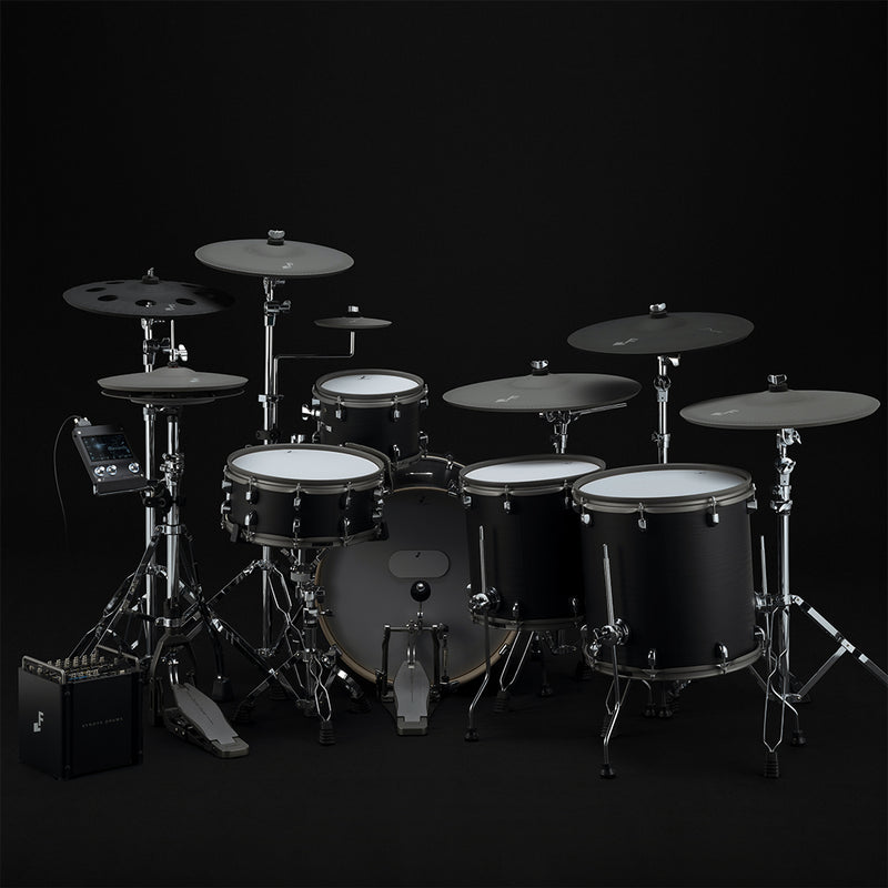 EFNOTE PRO Acoustic Design 703X Special Electronic Drum Set: Complete Drum Kit Solution with 360 Triggering for Cymbals, Stage Box with 12 Direct XLR Outs Black Oak Wrap - Musical Instrument Warehouse