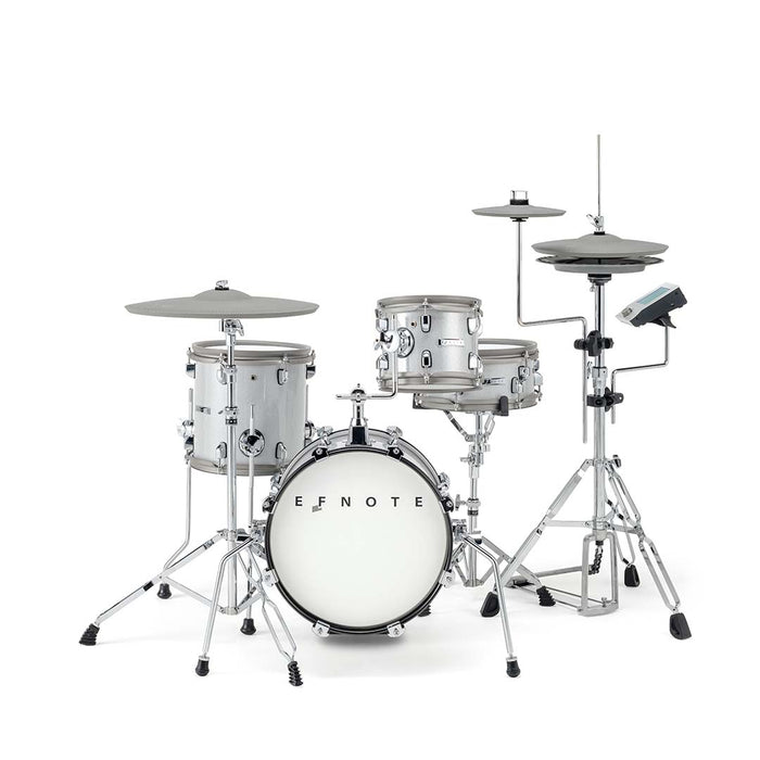 EFNOTE mini Acoustic Designed Electronic Drum Set, USB C, MIDI, w/360 Triggering, 3 Zone, 8ch XLR - White Sparkle