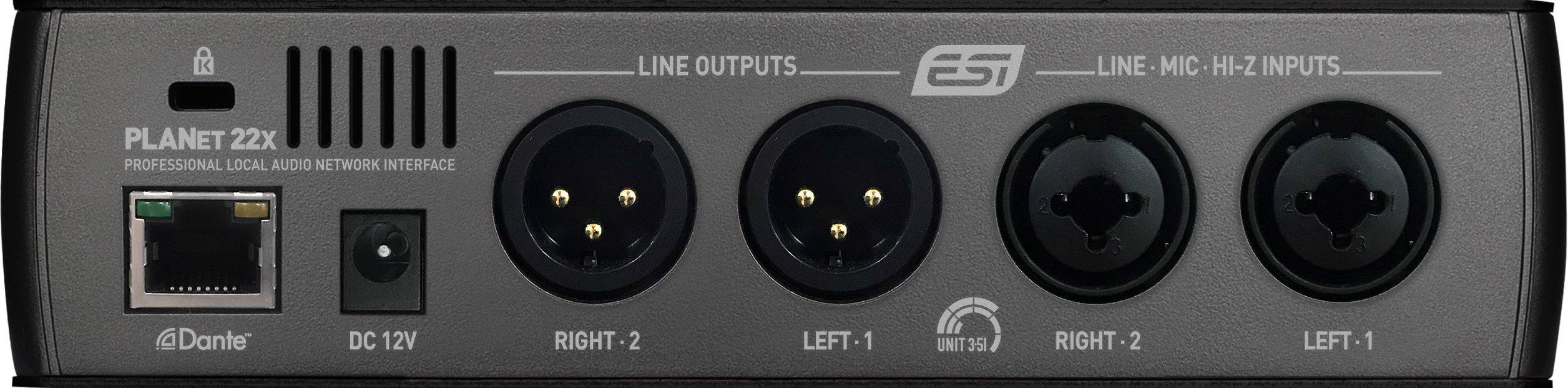 ESI planet 22x Professional Dante audio interface with 2 inputs / 2 outputs - Musical Instrument Warehouse